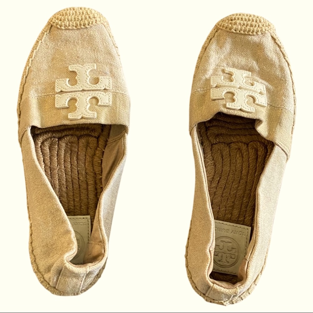 Tory Burch Canvas Weston Espadrilles Cream Color Size 6